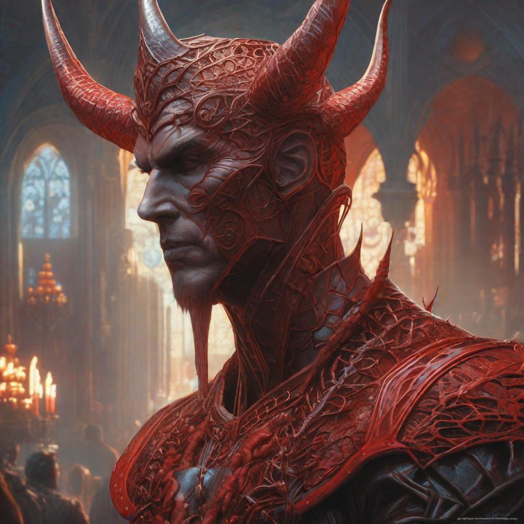  Satan , realistic, portrait, art by donato giancola and greg rutkowski, realistic face, digital art, trending on artstation hyperrealistic, full body, detailed clothing, highly detailed, cinematic lighting, stunningly beautiful, intricate, sharp focus, f/1. 8, 85mm, (centered image composition), (professionally color graded), ((bright soft diffused light)), volumetric fog, trending on instagram, trending on tumblr, HDR 4K, 8K