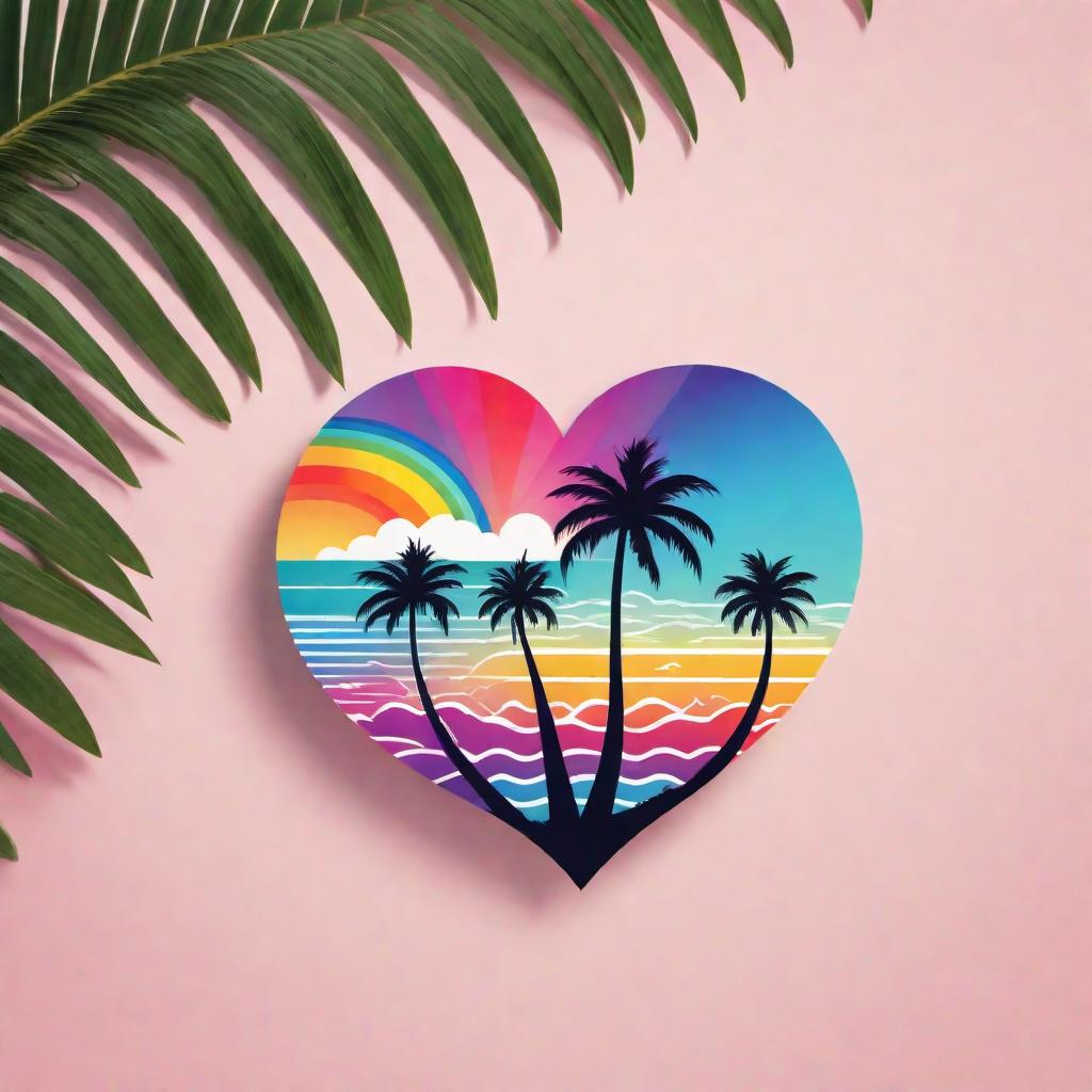  Create a logo for a TikTok brand that brings together the imagery of palm trees, the ocean, birds, and a path of rainbow hearts to convey the journey from Ohio to Miami, Florida. The logo should encapsulate the themes of transformation, hope, and a new beginning, reflecting a strong personal narrative. Include vibrant and inviting rainbow colors to represent the heart shapes, ensuring the design is visually impactful, suitable for social media, and embodies the vision of moving to Florida with optimism and joy. hyperrealistic, full body, detailed clothing, highly detailed, cinematic lighting, stunningly beautiful, intricate, sharp focus, f/1. 8, 85mm, (centered image composition), (professionally color graded), ((bright soft diffused light)), volumetric fog, trending on instagram, trending on tumblr, HDR 4K, 8K