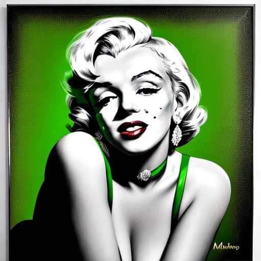  Marilyn Monroe portrait green gold black and white