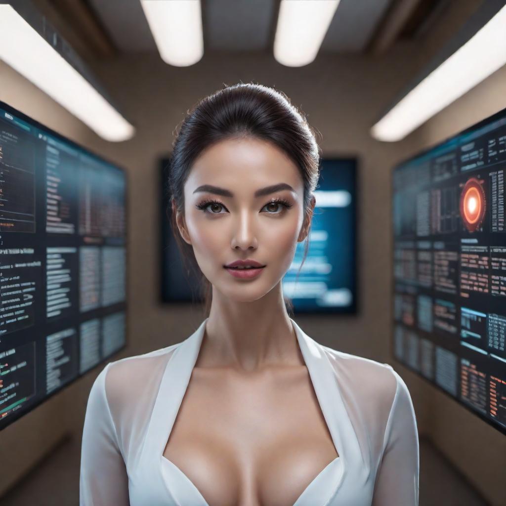  A friendly AI assistant requesting a user to upload an image for analysis, with a background showing various image analysis tools such as text translation, math problem solving, and question answering. The AI assistant appears welcoming and ready to help. hyperrealistic, full body, detailed clothing, highly detailed, cinematic lighting, stunningly beautiful, intricate, sharp focus, f/1. 8, 85mm, (centered image composition), (professionally color graded), ((bright soft diffused light)), volumetric fog, trending on instagram, trending on tumblr, HDR 4K, 8K