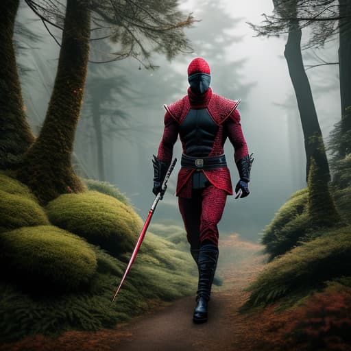  ninja com aparência de reptiliano vermelho hyperrealistic, full body, detailed clothing, highly detailed, cinematic lighting, stunningly beautiful, intricate, sharp focus, f/1. 8, 85mm, (centered image composition), (professionally color graded), ((bright soft diffused light)), volumetric fog, trending on instagram, trending on tumblr, HDR 4K, 8K