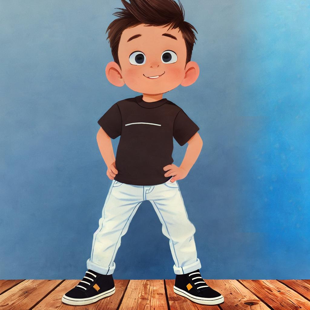  (best quality:1.5), 1boy, short brown hair, white shirt, blue jeans, black shoe