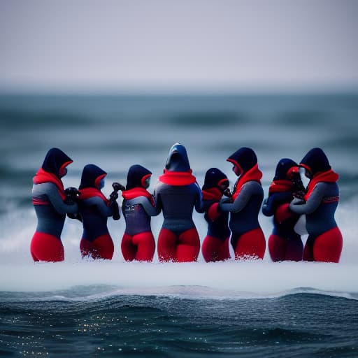  several women stand on the ground in the ocean in line and hold babies in their arms, view from the top, phoro ultra hd hyperrealistic, full body, detailed clothing, highly detailed, cinematic lighting, stunningly beautiful, intricate, sharp focus, f/1. 8, 85mm, (centered image composition), (professionally color graded), ((bright soft diffused light)), volumetric fog, trending on instagram, trending on tumblr, HDR 4K, 8K