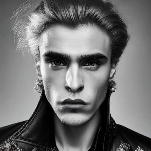 portrait+ style Russian queer vampire blonde hunk dude face