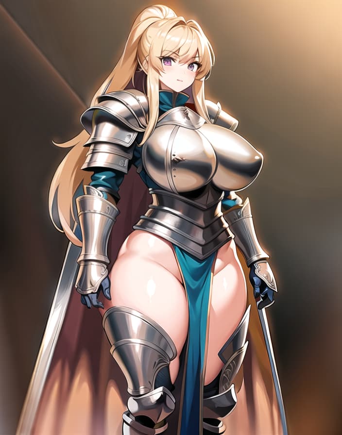  master piece , best quality,Armor, hair, , old Knight Commander , very tall, very huge female body, castle