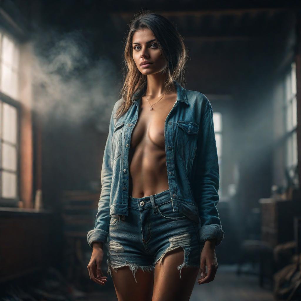  nice slim figered girl without wardrobes hyperrealistic, full body, detailed clothing, highly detailed, cinematic lighting, stunningly beautiful, intricate, sharp focus, f/1. 8, 85mm, (centered image composition), (professionally color graded), ((bright soft diffused light)), volumetric fog, trending on instagram, trending on tumblr, HDR 4K, 8K