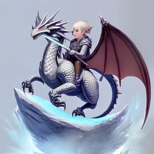  a person on a dragon holding a ice sword