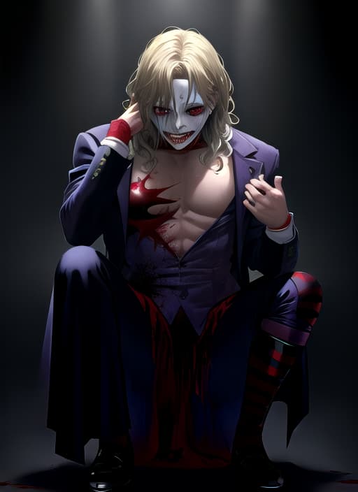  Hyper realistic, dark gore, horror, demented, twisted reality, DC comic, Full body, Superman tearing flesh away with his hands his face and chest peeling off revealing Heath Ledger as the Joker. Full color photorealism cinematic lighting ""