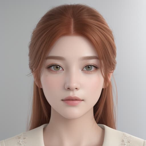  masterpiece, best quality, Best quality, masterpiece, 8k resolution, realistic, highly detailed, young woman's face, neutral expression, auburn hair, gray eyes with flecks of brown, no background