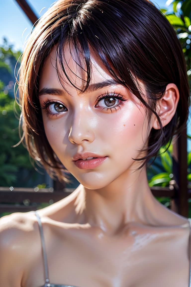  ultra high res, (photorealistic:1.4), raw photo, (realistic face), realistic eyes, (realistic skin), <lora:XXMix9 v20LoRa:0.8>, ((((masterpiece)))), best quality, very high resolution, ultra detailed, in frame, cute, short hair, eyelashes fluttering, big eyes, thin eyebrows, black haired , small s (D cup), Japanese, woman, feminine, charming smile, youthful, pixie cut, fresh faced, elegant, slender figure, stylish, natural beauty, radiant