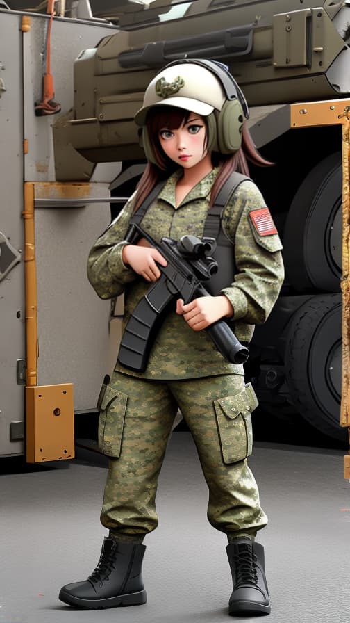  Combat camouflage clothing machine gun two heads full body combat girl cute