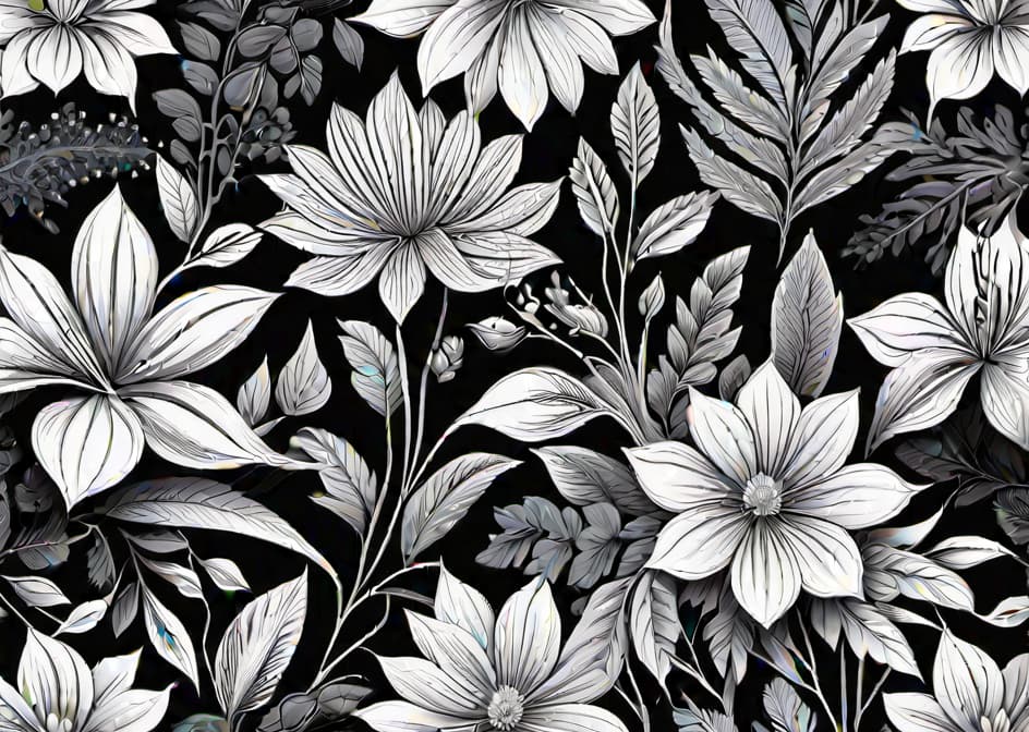  Monochrome Floral vector seamless Pattern Doodle style. Summer Hand drawn Botanical pattern. Nautical Marine look hyperrealistic, full body, detailed clothing, highly detailed, cinematic lighting, stunningly beautiful, intricate, sharp focus, f/1. 8, 85mm, (centered image composition), (professionally color graded), ((bright soft diffused light)), volumetric fog, trending on instagram, trending on tumblr, HDR 4K, 8K