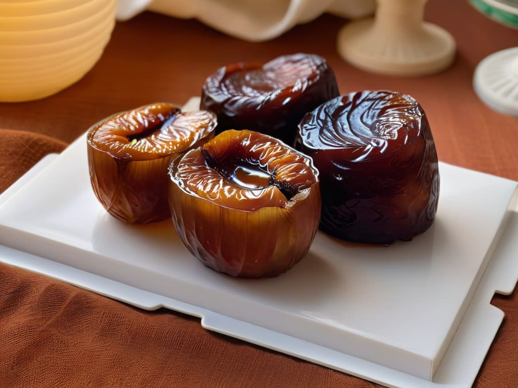  A closeup, ultradetailed image of a medjool date split in half, showcasing its rich, caramellike texture and glistening, honeyed interior. The intricate folds and natural sugars of the date are highlighted, creating a visually striking and appetizing composition perfect for a minimalistic aesthetic. hyperrealistic, full body, detailed clothing, highly detailed, cinematic lighting, stunningly beautiful, intricate, sharp focus, f/1. 8, 85mm, (centered image composition), (professionally color graded), ((bright soft diffused light)), volumetric fog, trending on instagram, trending on tumblr, HDR 4K, 8K