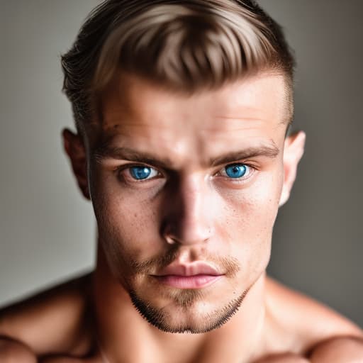 portrait+ style Russian queer fitness model blonde hunk dude face