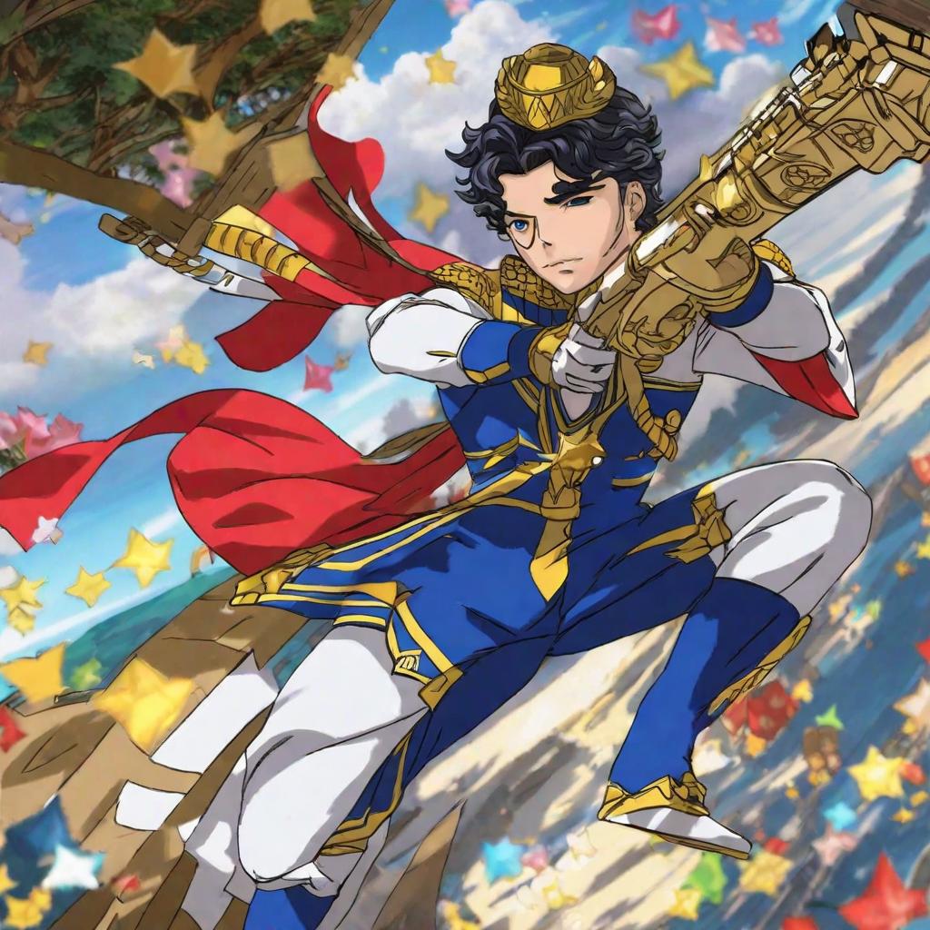  masterpiece, best quality,Use Jojo's Wonderful Adventure to draw Yuki Oscar Jiang Mingliang wearing an alliance uniform.