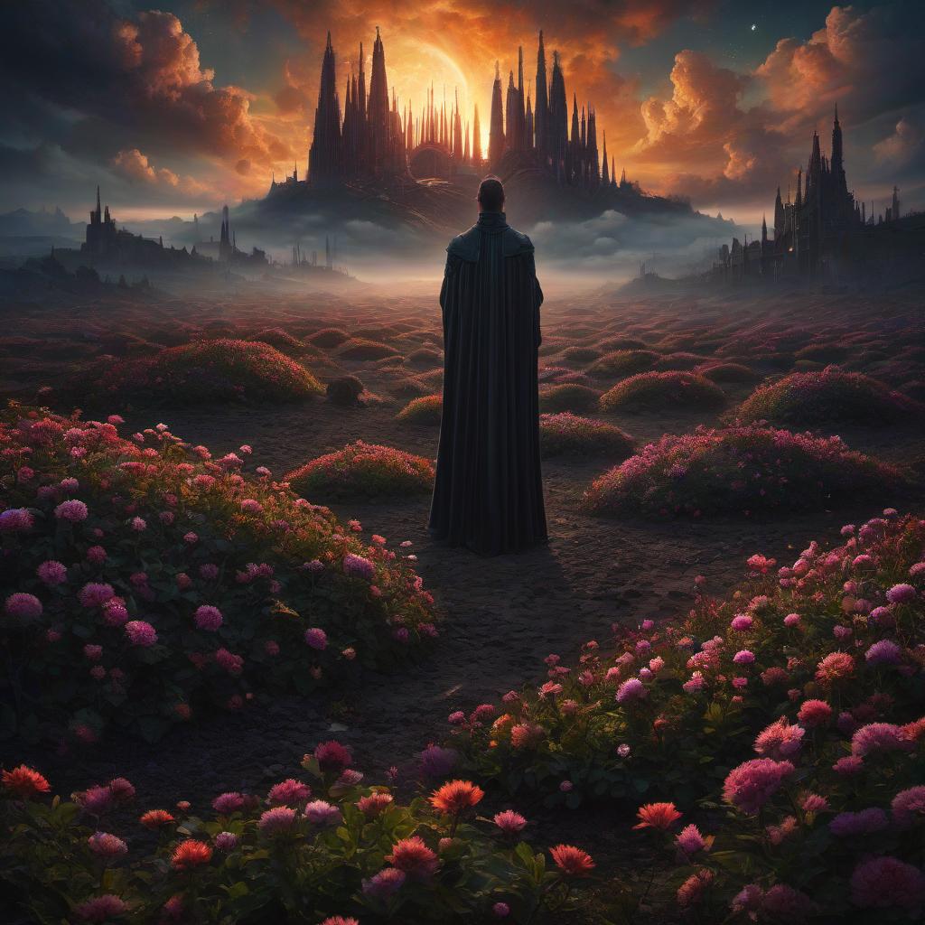  (stylized by Tomasz Alen Kopera:1.3) , dark art, dense flower field and Perseid meteor in background, landscape of a (Barcelona:1.2) , very Bizarre and 1600'S, Hurricane, Glitchcore, Amaro, layered textures, ornate, intricate artistic color, complimentary colors, very inspirational, atmosphere, fine artistic composition, sunny, theatrical hyperrealistic, full body, detailed clothing, highly detailed, cinematic lighting, stunningly beautiful, intricate, sharp focus, f/1. 8, 85mm, (centered image composition), (professionally color graded), ((bright soft diffused light)), volumetric fog, trending on instagram, trending on tumblr, HDR 4K, 8K