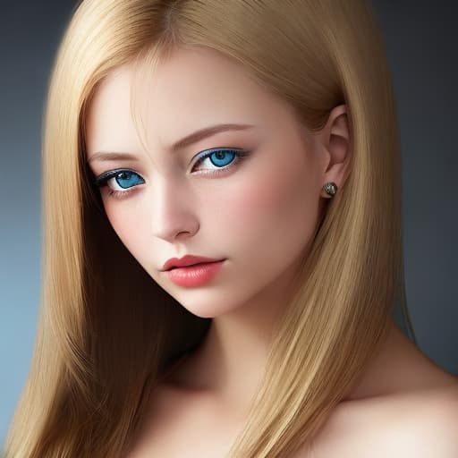  Portrait of a woman with shoulder-length Gold  hair. a cold look with blue eyes and thin lips.