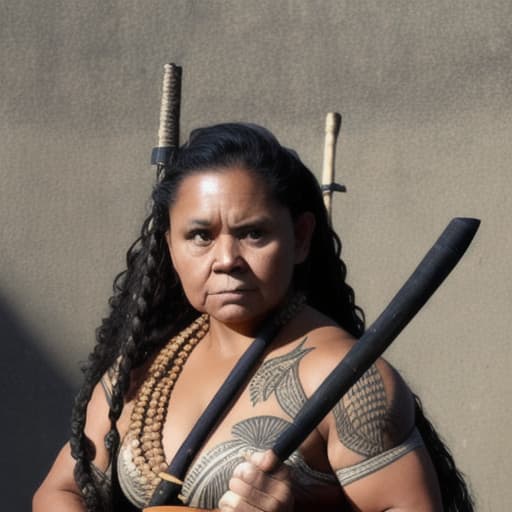  Samoan woman in holding war club