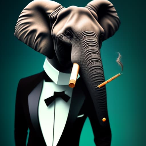 mdjrny-v4 style An elephant wearing an elegant tuxedo and smoking a cigar