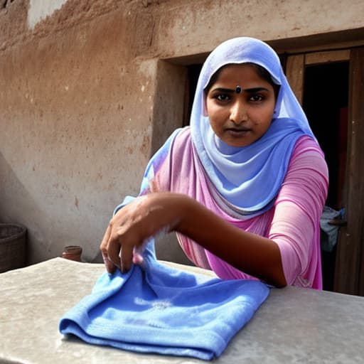  indian muslim women, beautiful face, washing cloth, in village