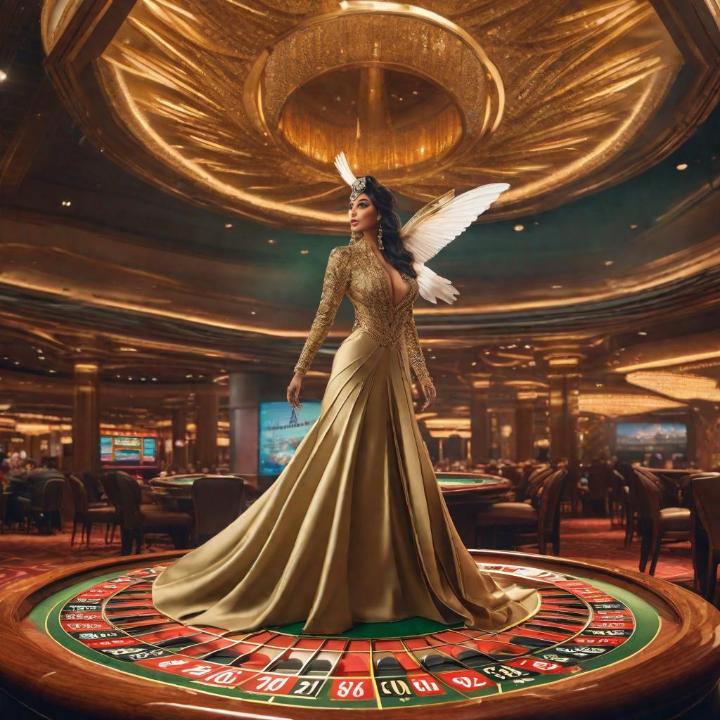  Un magestuoso colibrí dorado vurla elegante sobre una ruleta de casino . hyperrealistic, full body, detailed clothing, highly detailed, cinematic lighting, stunningly beautiful, intricate, sharp focus, f/1. 8, 85mm, (centered image composition), (professionally color graded), ((bright soft diffused light)), volumetric fog, trending on instagram, trending on tumblr, HDR 4K, 8K