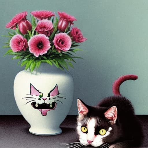 Evil scary cat holding a flower vase