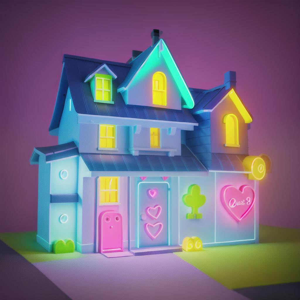  masterpiece, best quality, a neon business logo picture, simple undetailed neon house with a heart drawing, neon details only, one line drawing style, all captured in stunning 8k resolution,
