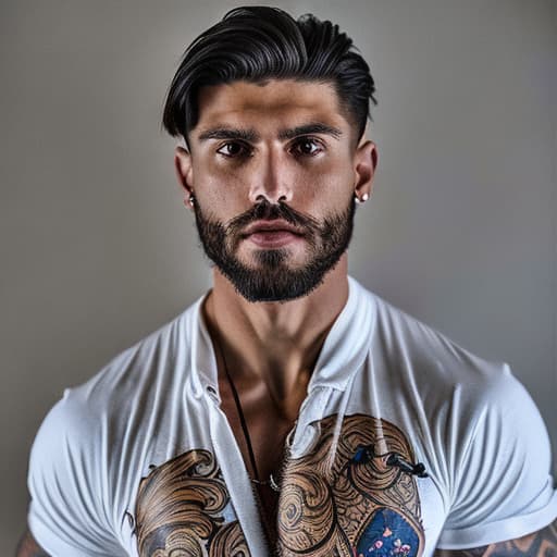 portrait+ style Serbian queer IFBB queer brunette hunk dude face