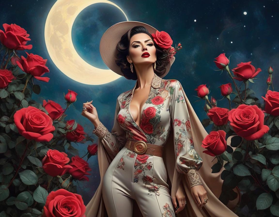  abstract expressionist painting An elaborate digital artwork of a woman in vintage attire with roses and a lunar backdrop. . energetic brushwork, bold colors, abstract forms, expressive, emotional hyperrealistic, full body, detailed clothing, highly detailed, cinematic lighting, stunningly beautiful, intricate, sharp focus, f/1. 8, 85mm, (centered image composition), (professionally color graded), ((bright soft diffused light)), volumetric fog, trending on instagram, trending on tumblr, HDR 4K, 8K