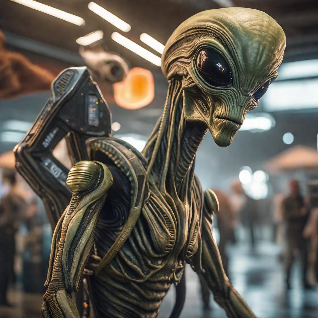  Alien from Area 51 hyperrealistic, full body, detailed clothing, highly detailed, cinematic lighting, stunningly beautiful, intricate, sharp focus, f/1. 8, 85mm, (centered image composition), (professionally color graded), ((bright soft diffused light)), volumetric fog, trending on instagram, trending on tumblr, HDR 4K, 8K