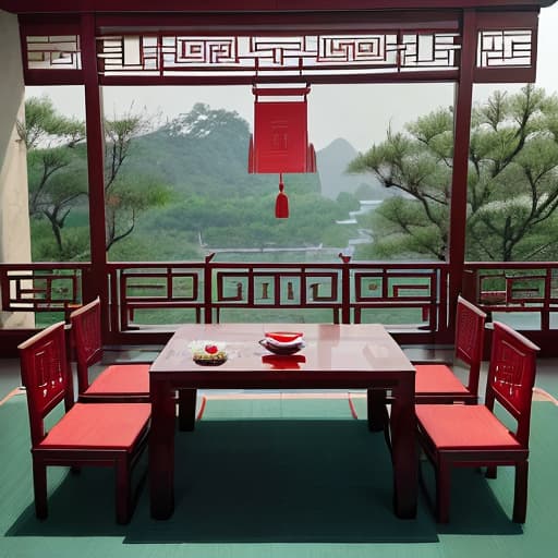  Zhu Tuo's big "Fu"hung in the middle, couplets hung on both sides. A table was placed under it, offering sacrifices were placed, and chairs were placed symmetrically on both sides.