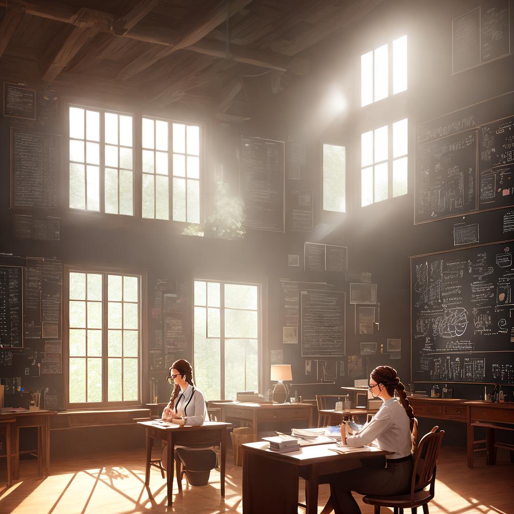  Experience the ultimate artistry with this ultra-detailed 聚財風水畫 masterpiece. The best quality and high detailed image in 8k resolution. The main subject of the scene is a girl sitting in a classroom. The elements of the scene include a girl, ((long braided hair)), ((glasses on her desk)), ((artwork on the walls)), (sunlight streaming through the windows), and a chalkboard. hyperrealistic, full body, detailed clothing, highly detailed, cinematic lighting, stunningly beautiful, intricate, sharp focus, f/1. 8, 85mm, (centered image composition), (professionally color graded), ((bright soft diffused light)), volumetric fog, trending on instagram, trending on tumblr, HDR 4K, 8K