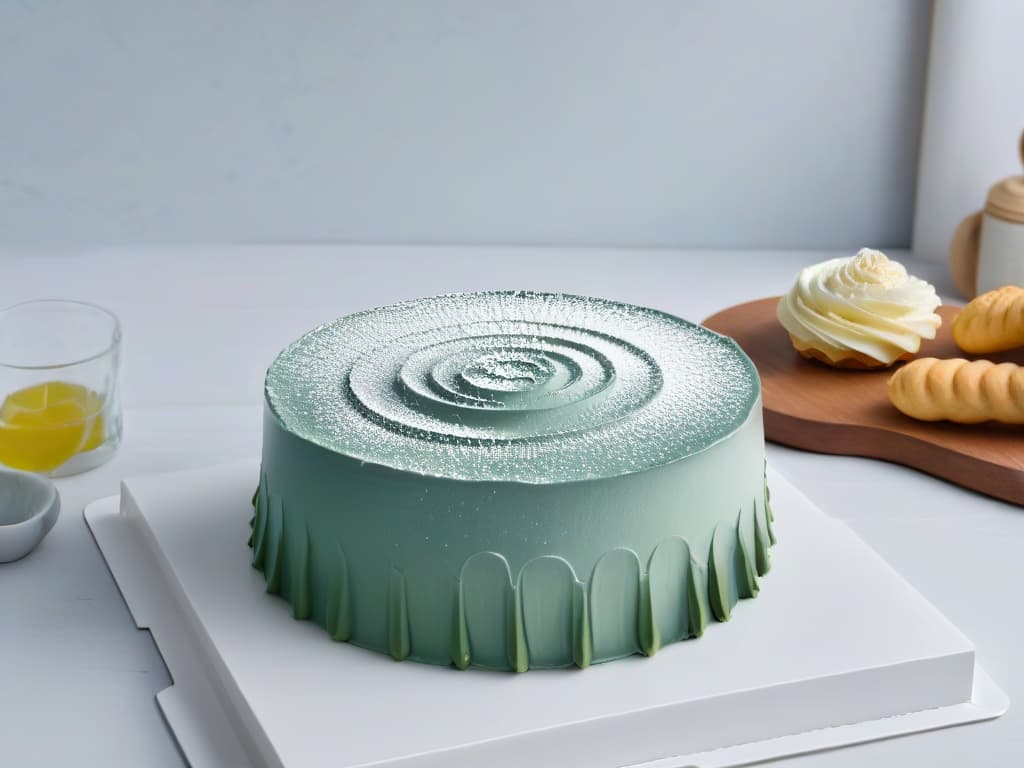  An intricately detailed, photorealistic image showcasing a modern, sleek kitchen countertop adorned with an array of traditional and modern baking tools such as vintage cake molds, contemporary fondant tools, delicate piping bags, and a variety of textured rolling pins. The image captures the seamless blend of traditional and modern elements, reflecting the essence of the article's exploration of texturizing techniques in pastry making. The play of light and shadows emphasizes the craftsmanship and precision involved in creating beautifully textured pastries, appealing to both professional bakers and aspiring confectionery artists. hyperrealistic, full body, detailed clothing, highly detailed, cinematic lighting, stunningly beautiful, intricate, sharp focus, f/1. 8, 85mm, (centered image composition), (professionally color graded), ((bright soft diffused light)), volumetric fog, trending on instagram, trending on tumblr, HDR 4K, 8K