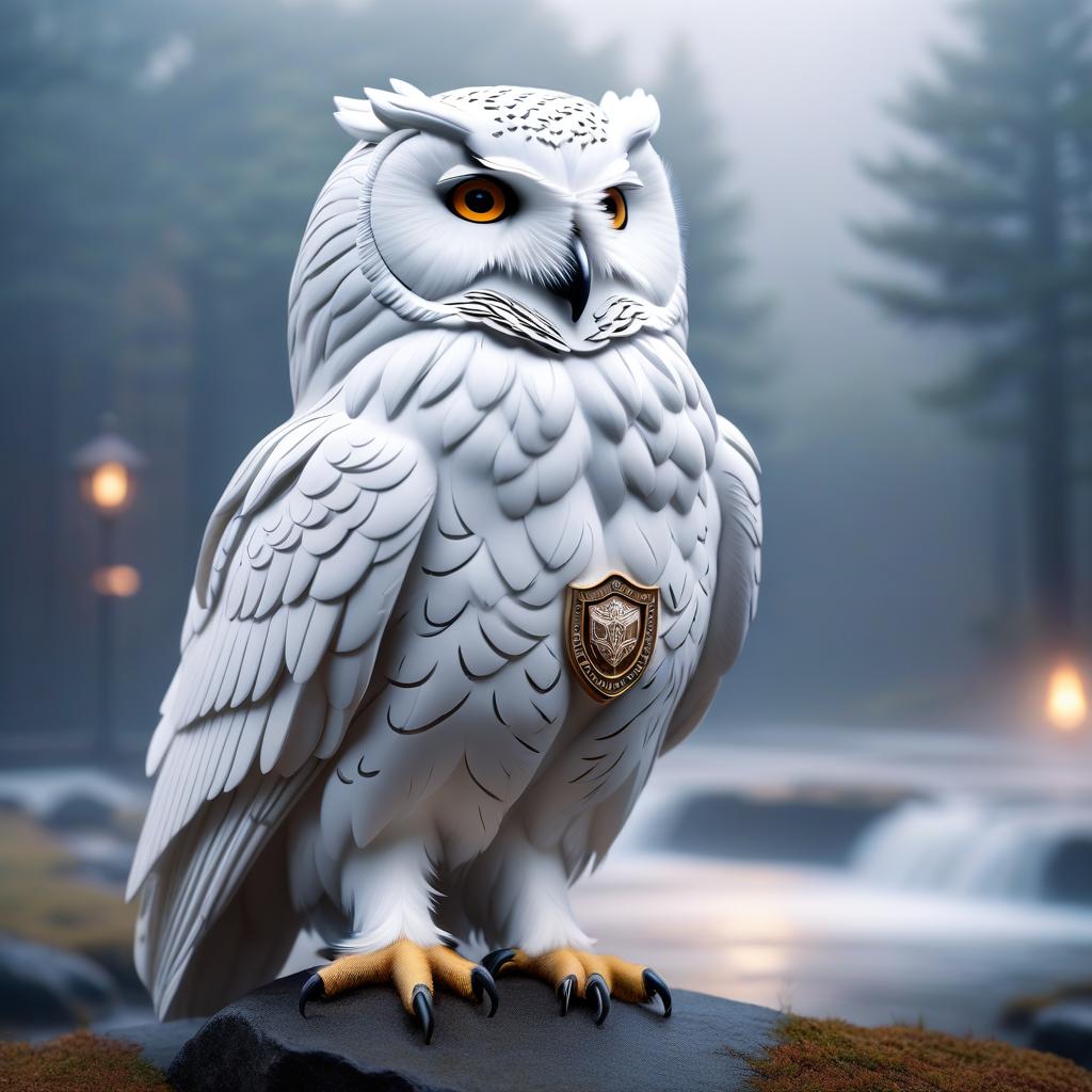  The school crest depicts only a white owl. hyperrealistic, full body, detailed clothing, highly detailed, cinematic lighting, stunningly beautiful, intricate, sharp focus, f/1. 8, 85mm, (centered image composition), (professionally color graded), ((bright soft diffused light)), volumetric fog, trending on instagram, trending on tumblr, HDR 4K, 8K