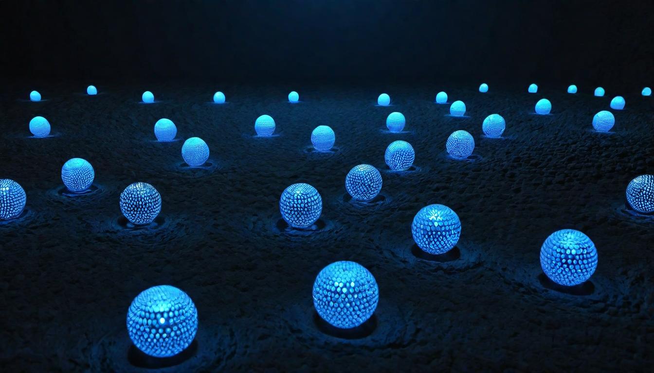  （surrealism)Series of small, glowing orbs, arranged in ascending size, each orb representing a victory, dark background for contrast, glimmering resilience, steps towards greatness mystic, intricate details, best quality)