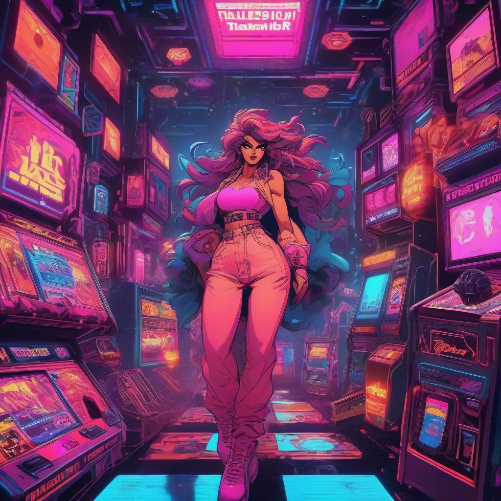  retro arcade style Large s of a woman . 8 bit, pixelated, vint, clic video game, old gaming, reminiscent of 80s and 90s arcade games hyperrealistic, full body, detailed clothing, highly detailed, cinematic lighting, stunningly beautiful, intricate, sharp focus, f/1. 8, 85mm, (centered image composition), (professionally color graded), ((bright soft diffused light)), volumetric fog, trending on instagram, trending on tumblr, HDR 4K, 8K