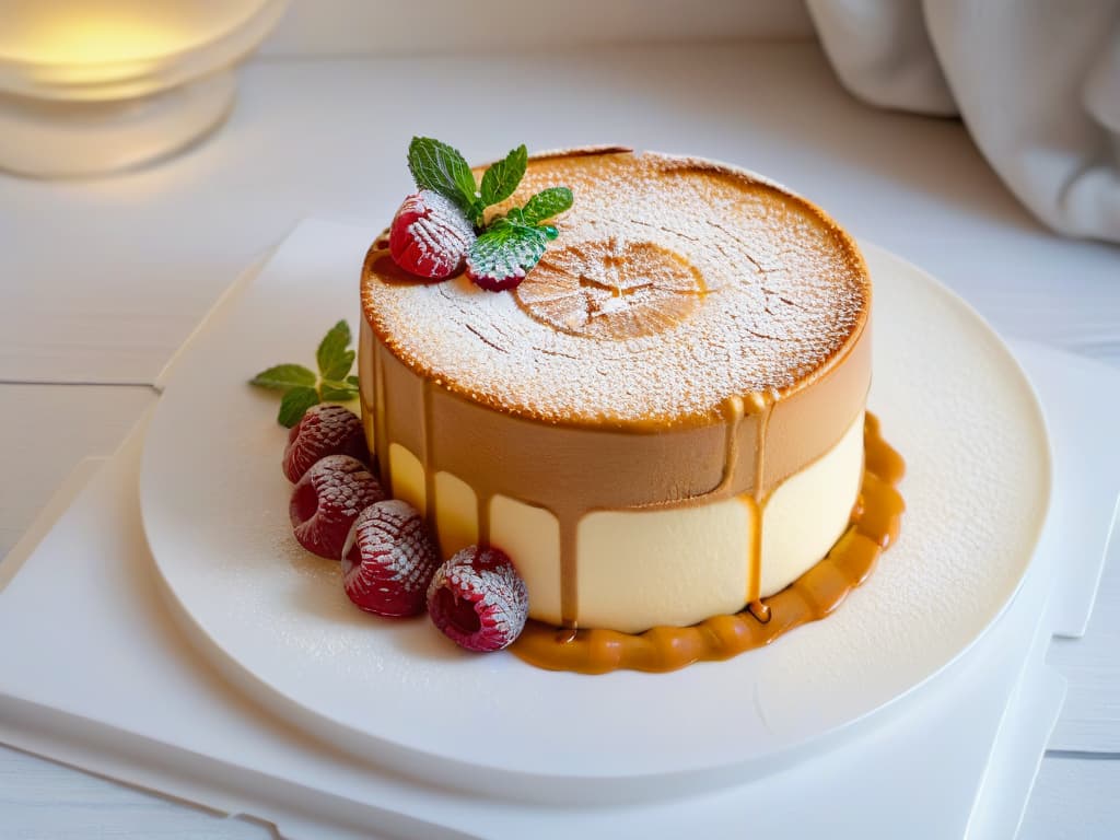  A closeup, ultradetailed image of a perfectly baked New Yorkstyle cheesecake, showcasing its smooth, creamy texture and goldenbrown crust. The cheesecake is elegantly garnished with a drizzle of raspberry coulis, fresh mint leaves, and a dusting of powdered sugar on a pristine white plate, creating a visually striking and appetizing composition. hyperrealistic, full body, detailed clothing, highly detailed, cinematic lighting, stunningly beautiful, intricate, sharp focus, f/1. 8, 85mm, (centered image composition), (professionally color graded), ((bright soft diffused light)), volumetric fog, trending on instagram, trending on tumblr, HDR 4K, 8K