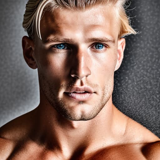 portrait+ style Australian queer fitness model blonde hunk dude face