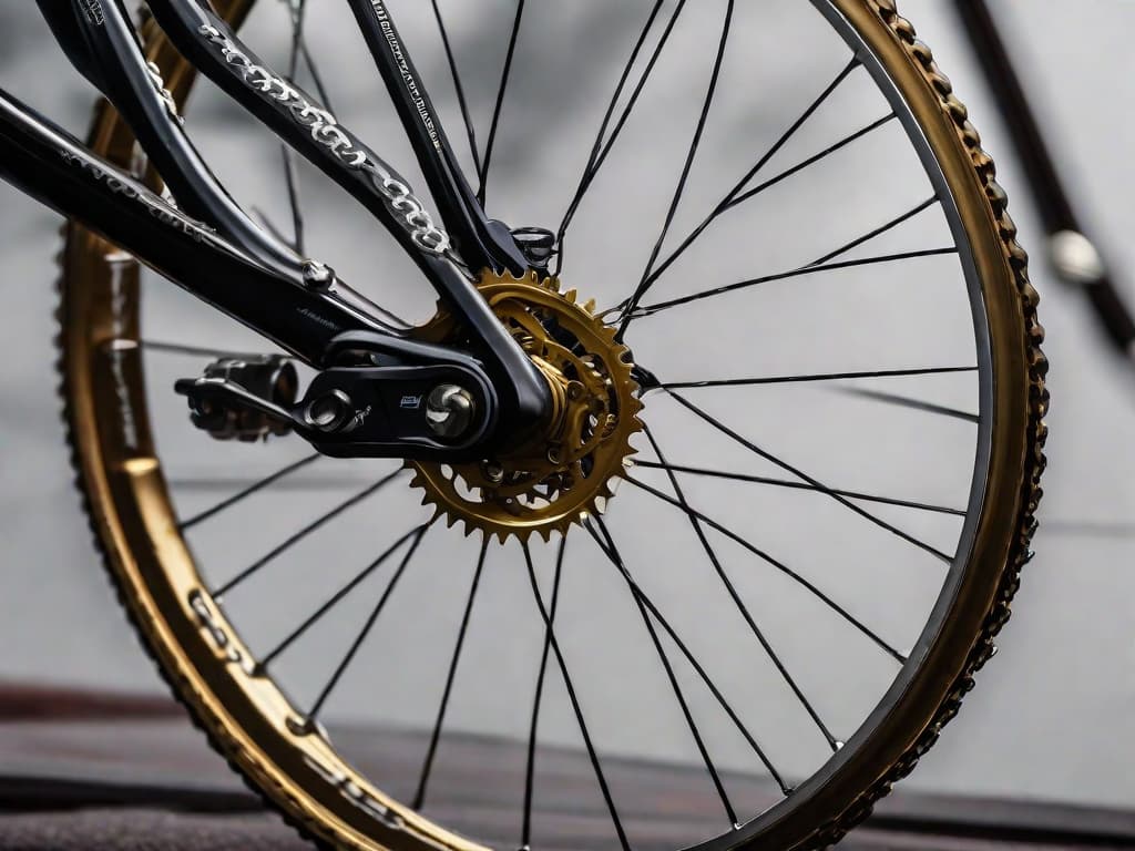  A close-up photo of a bicycle wheel with a chain and gears, symbolizing the smooth and efficient movement of the bike, representing the benefits of CBD for pain relief and recovery in sports. digital art, ilustration hyperrealistic, full body, detailed clothing, highly detailed, cinematic lighting, stunningly beautiful, intricate, sharp focus, f/1. 8, 85mm, (centered image composition), (professionally color graded), ((bright soft diffused light)), volumetric fog, trending on instagram, trending on tumblr, HDR 4K, 8K