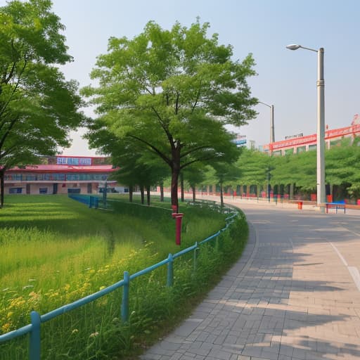  Shenyang City Shenhe District Culture Road Primary School summer morning campus scenery,