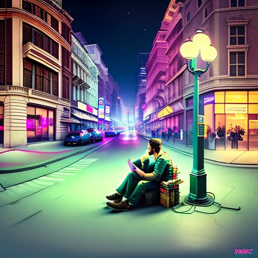 nvinkpunk a man reading a book and sitting under the lamppost with cigarette at night front view hyperrealistic, full body, detailed clothing, highly detailed, cinematic lighting, stunningly beautiful, intricate, sharp focus, f/1. 8, 85mm, (centered image composition), (professionally color graded), ((bright soft diffused light)), volumetric fog, trending on instagram, trending on tumblr, HDR 4K, 8K