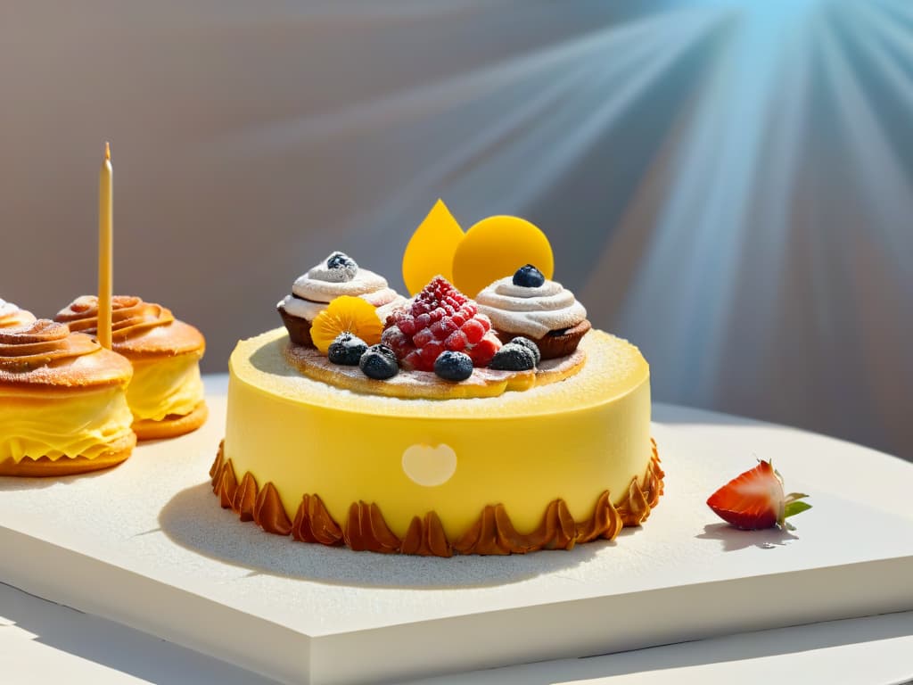  A highresolution, minimalist image of a beautifully arranged dessert table at a vibrant bakery festival. The table is adorned with an array of colorful pastries, cakes, and delicate confections, all expertly crafted and elegantly displayed. The soft, natural lighting highlights the intricate details and textures of each sweet treat, creating a visually stunning and appetizing scene that captures the essence of a successful pastry festival presentation. hyperrealistic, full body, detailed clothing, highly detailed, cinematic lighting, stunningly beautiful, intricate, sharp focus, f/1. 8, 85mm, (centered image composition), (professionally color graded), ((bright soft diffused light)), volumetric fog, trending on instagram, trending on tumblr, HDR 4K, 8K