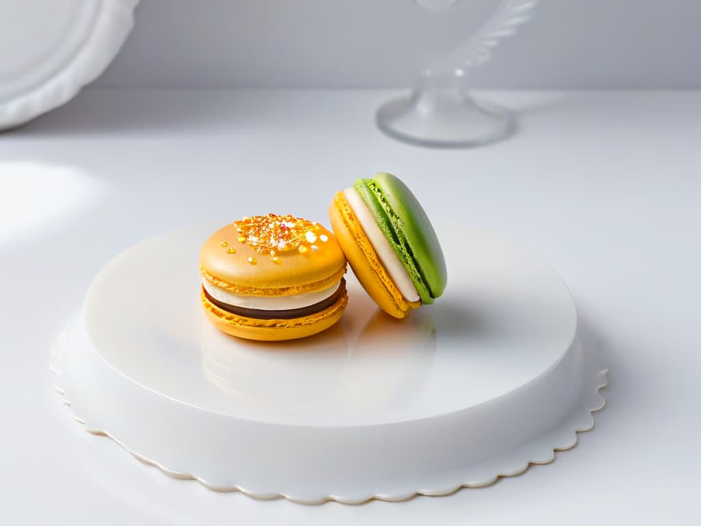  A closeup, ultradetailed image of a perfectly baked and beautifully decorated macaron, showcasing intricate details of the glossy shell, delicate feet, and vibrant colors against a clean, white background. hyperrealistic, full body, detailed clothing, highly detailed, cinematic lighting, stunningly beautiful, intricate, sharp focus, f/1. 8, 85mm, (centered image composition), (professionally color graded), ((bright soft diffused light)), volumetric fog, trending on instagram, trending on tumblr, HDR 4K, 8K