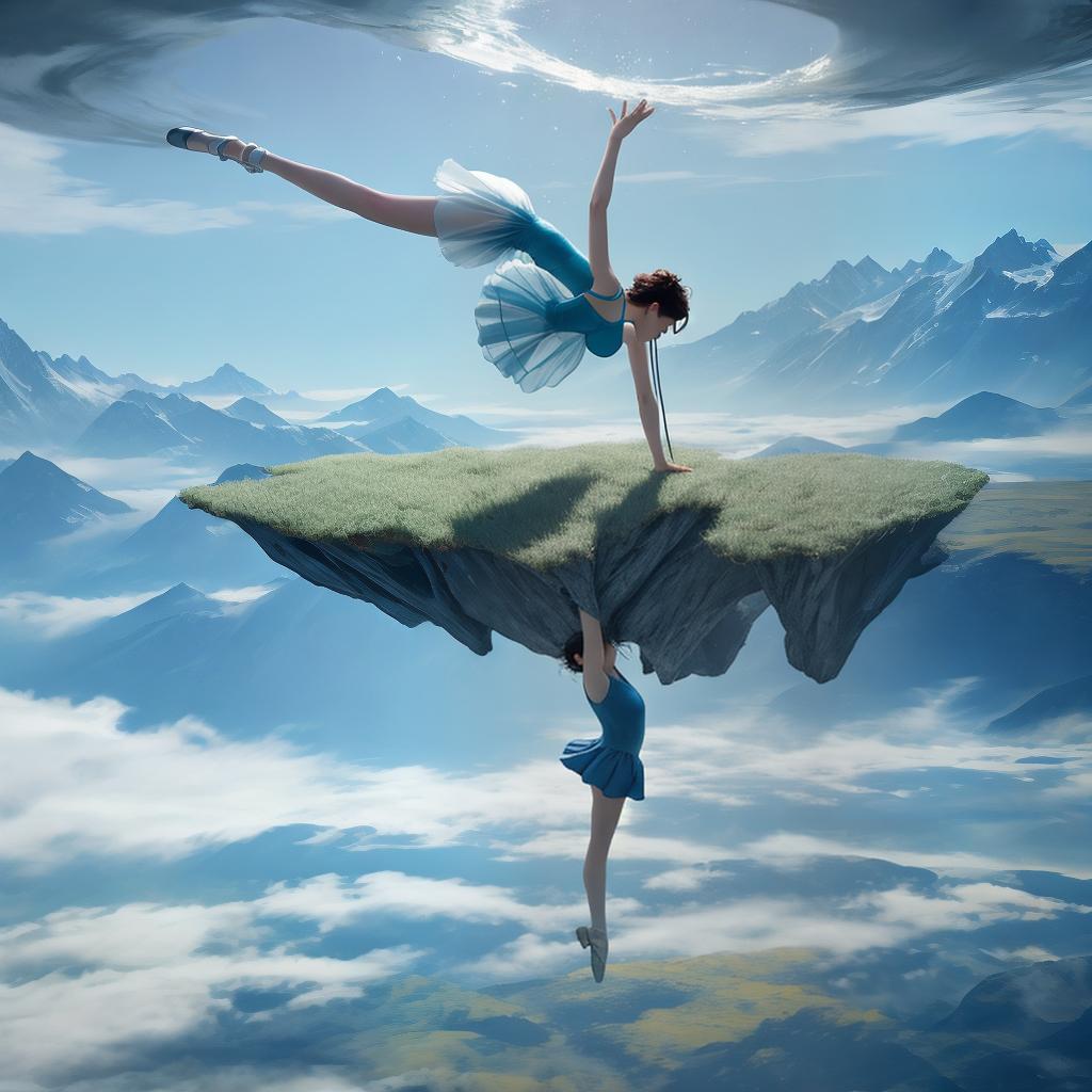  Capture a dreamlike realm where gravity dances in reverse, revealing whimsical landscapes suspended in an ethereal ballet.