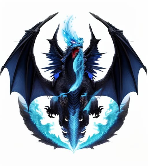  dragon blue wings breathing fire