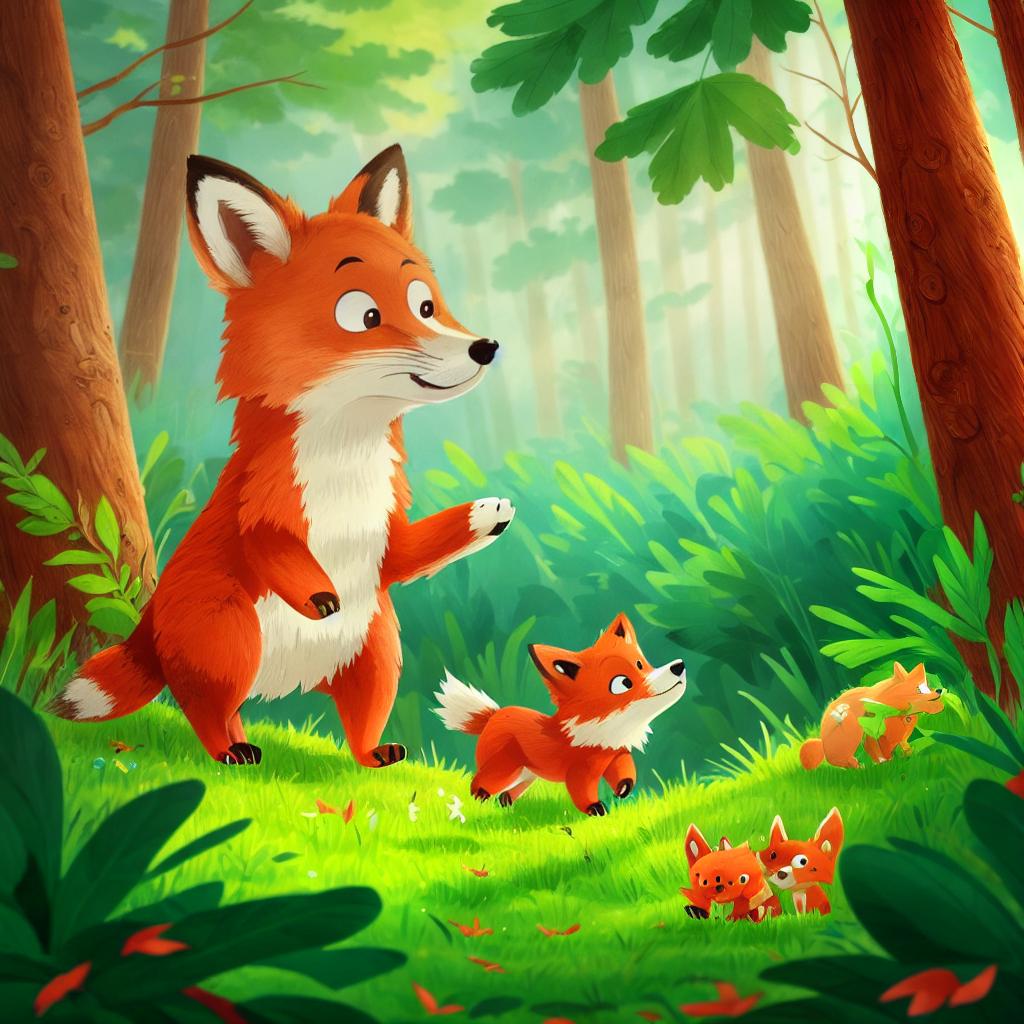  a red colored fox with short tail and pointy ears is chased by a bear, in the old forest