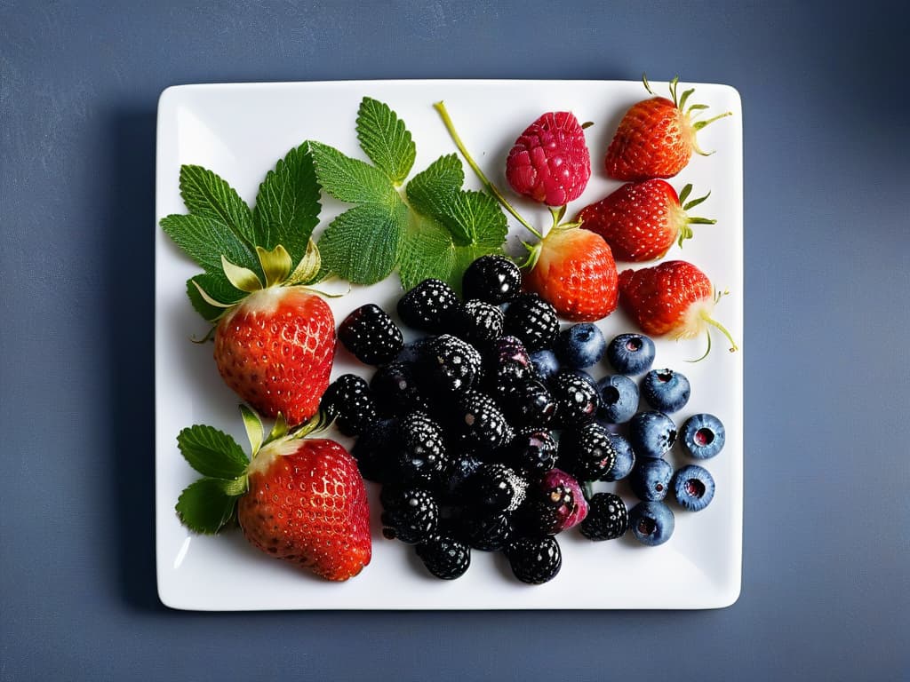  A highresolution, minimalist image featuring an array of vibrant, fresh fruits like raspberries, blackberries, blueberries, and strawberries carefully arranged on a sleek, white marble countertop. The fruits are immaculately sliced to showcase their juicy interiors, with a soft natural light casting gentle shadows, emphasizing the textures and colors of the fruit. The image exudes a sense of freshness, elegance, and culinary artistry, making it a visually captivating addition to the article. hyperrealistic, full body, detailed clothing, highly detailed, cinematic lighting, stunningly beautiful, intricate, sharp focus, f/1. 8, 85mm, (centered image composition), (professionally color graded), ((bright soft diffused light)), volumetric fog, trending on instagram, trending on tumblr, HDR 4K, 8K