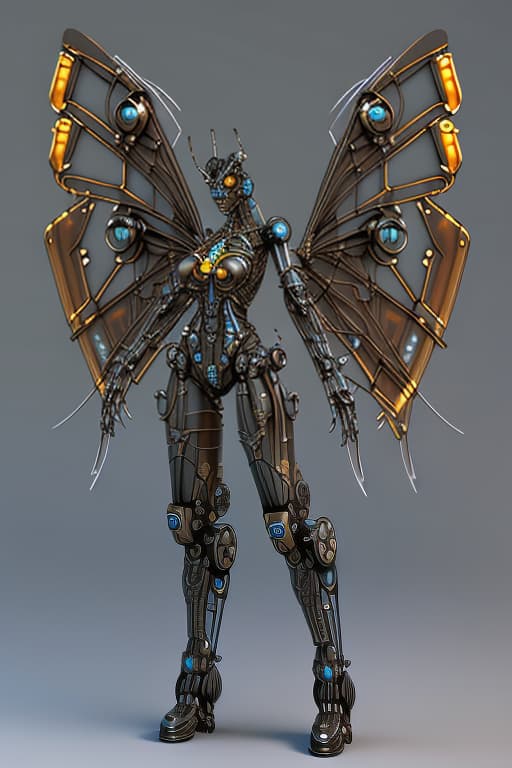  Steampunk cybernetic biomechanical hornet with wings, 3 d model, very coherent symmetrical artwork