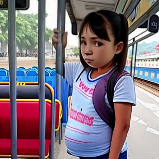  niña de 12 años en calzones en la estación de buses en Vietnam