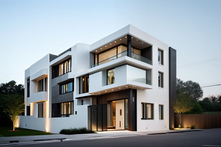  Street view of the house, modern, luxurious architectural style, beautiful lighting
